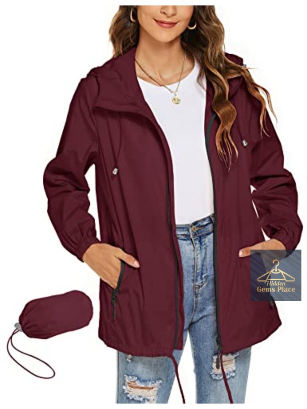 Women's Waterproof Raincoat Lightweight Hooded Breathable Rain Jacket